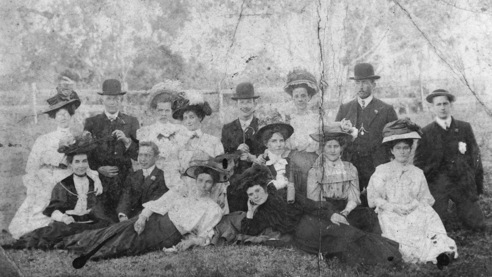Eschenhagen's staff posing while on a picnic at Seventeen Mile Rock, Queensland, 1895